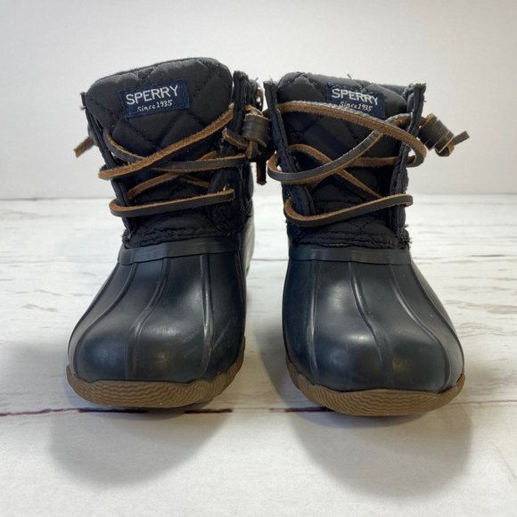 Sperry Top Sider Girls Size 9M Saltwater Leather Zip Duck Boots Quilted Black - Picture 2 of 9